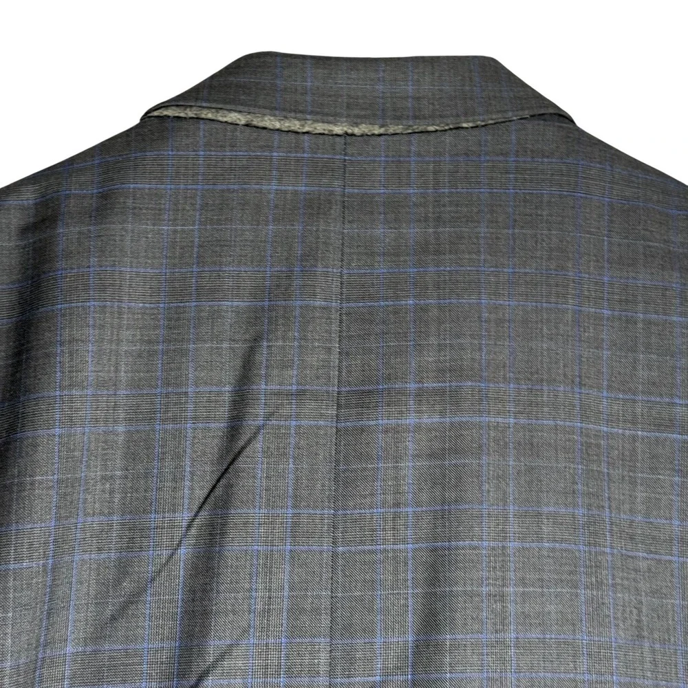 Jos A Bank Reserve Ermenegildo Zegna Wool Suit 46R 38R Grey Blue Plaid Made USA
